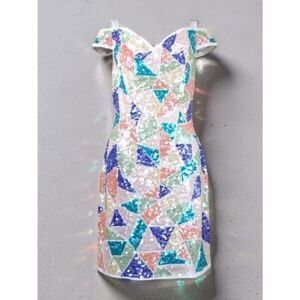 NADINE Multi Color 90’s Off Shoulder Sequin Dress Size Medium